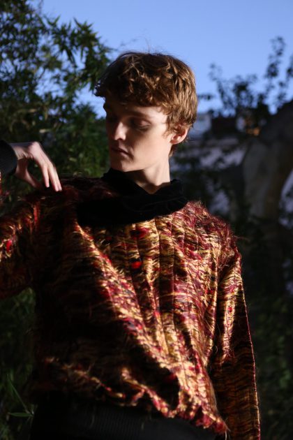 Crimson Ember Jacquard Pullover