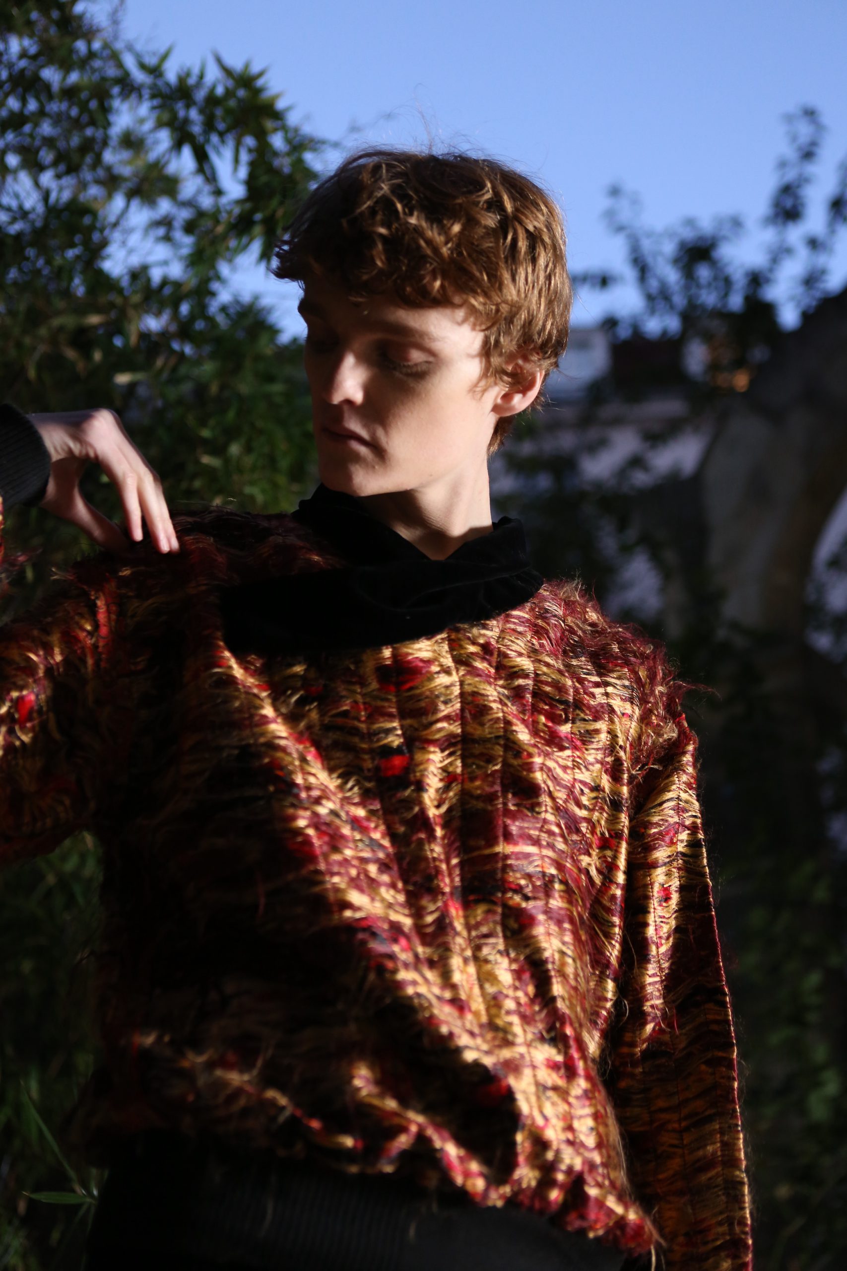 Crimson Ember Jacquard Pullover